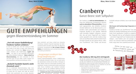 Verkaufsförderung in Texten - hier für NEM in einem Magalog (Bsp.-Abb. Texter für Wellness und NEM, Mannheim - Baden-Württemberg - Hessen - Rheinland-Pfalz). Das Kundenmagazin mit werblichen und redaktionellen Texten ist Bindeglied zum Konsumenten in Deutschland (z. B. Wiesbaden, Dresden, Berlin, Karlsruhe, aber auch Offenbach, Düsseldorf und München); es könnte ähnlich als Magalog für die Schweiz (z. B. Zug, Chur, Luzern, Zürich oder Basel) getextet sein - und auch erfolgreich in Luxemburg (in deutschen Texten) wirken. Pharma-Werbung für Wellness, Abb. B2C.